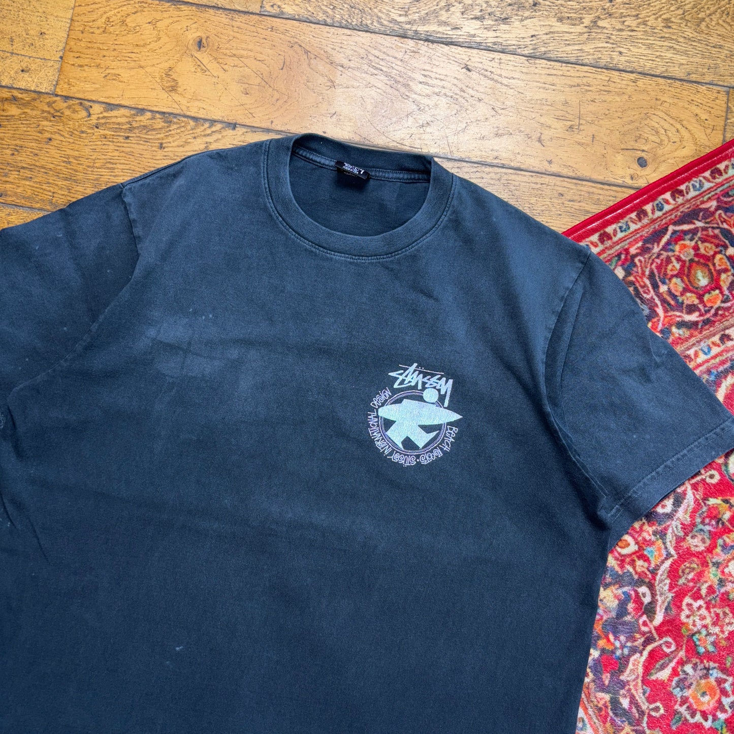 Vintage Stussy Faded Black Surfwear Graphic T-Shirt - L