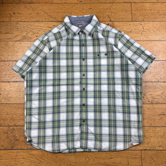 Vintage Carhartt Short Sleeve Green Check Embroidered Shirt - XL