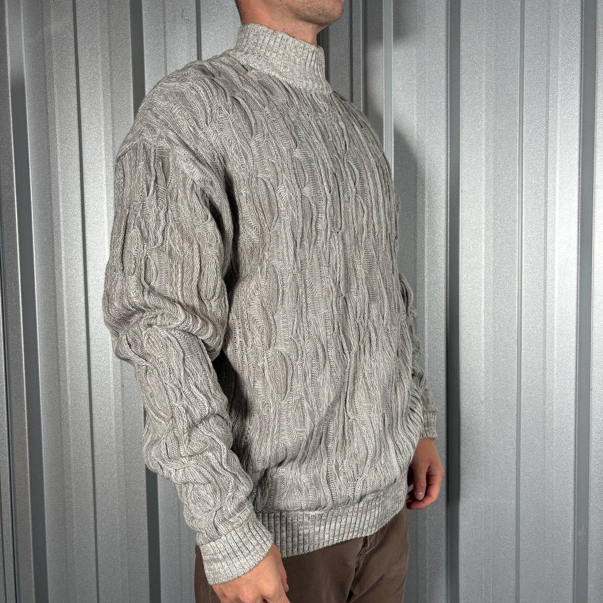 Grey Coogi Style Pattern Funky Knit Jumper - XL