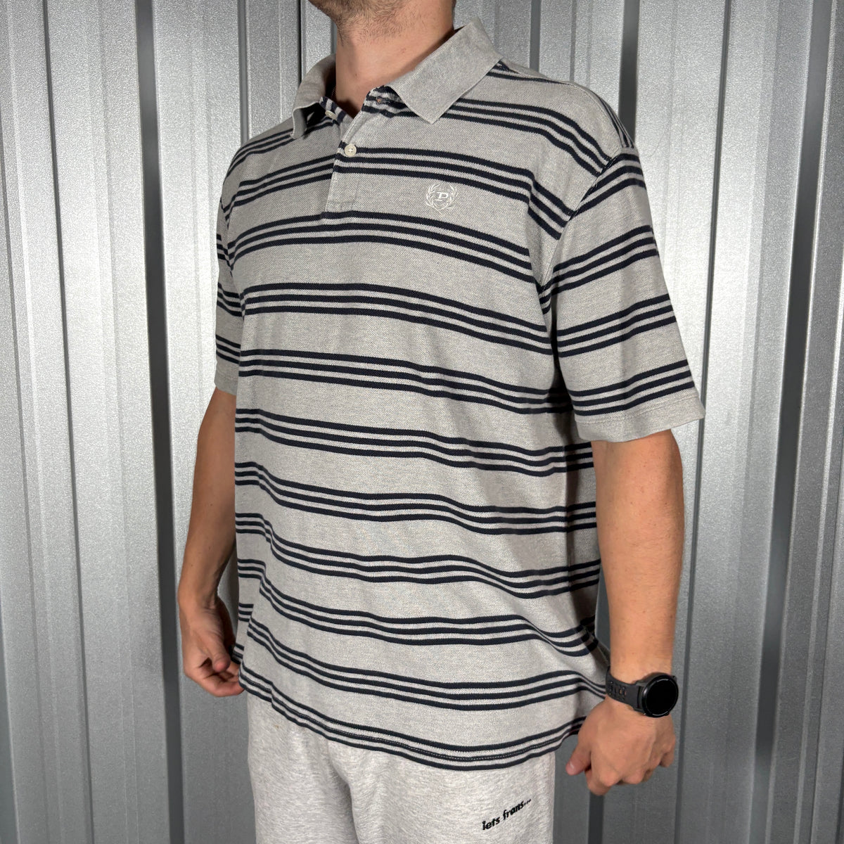 Phat Farm Grey Navy Stripe Polo Shirt - XL
