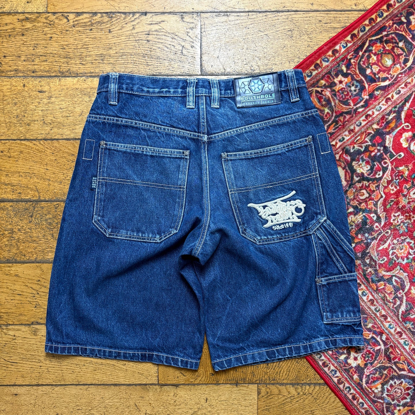 Vintage Southpole Blue Y2K Embroidered Hip Hop Baggy Shorts Jorts - 34