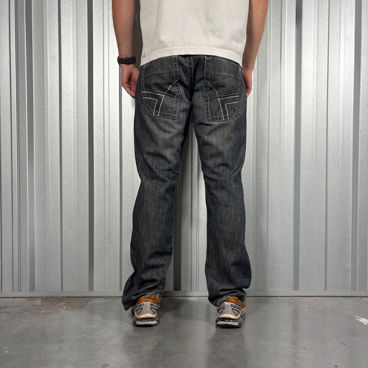 Helix Black Slim Bootcut Embroidered Y2K Jeans - 34S