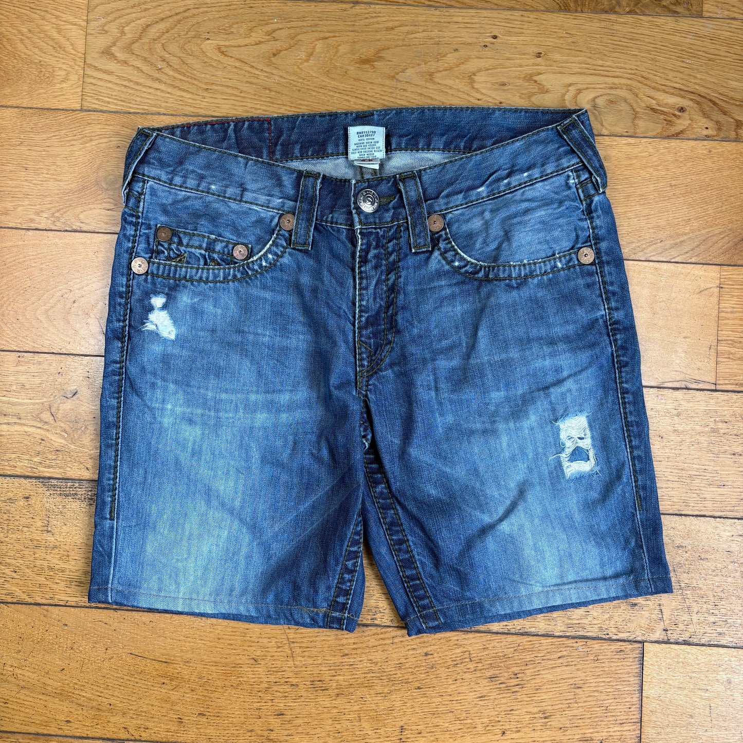Vintage True Religion Blue Baggy Embroidered Y2K Shorts Jorts - 36