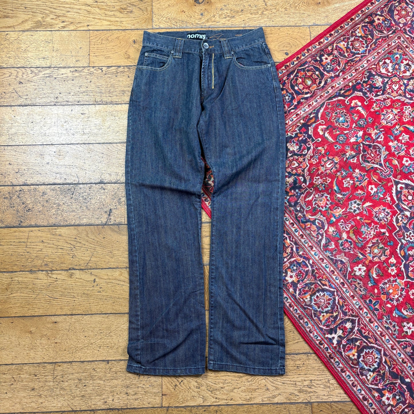 Vintage Blue Embroidered Y2K Hip Hop Baggy Jeans - 30