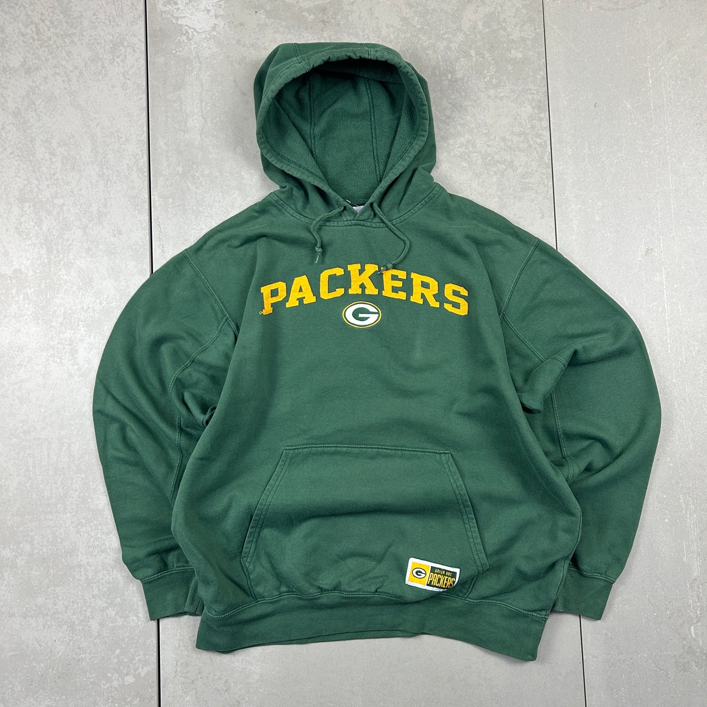 Vintage NFL Green Bay Packers Spellout Embroidered Boxy Hoodie - L