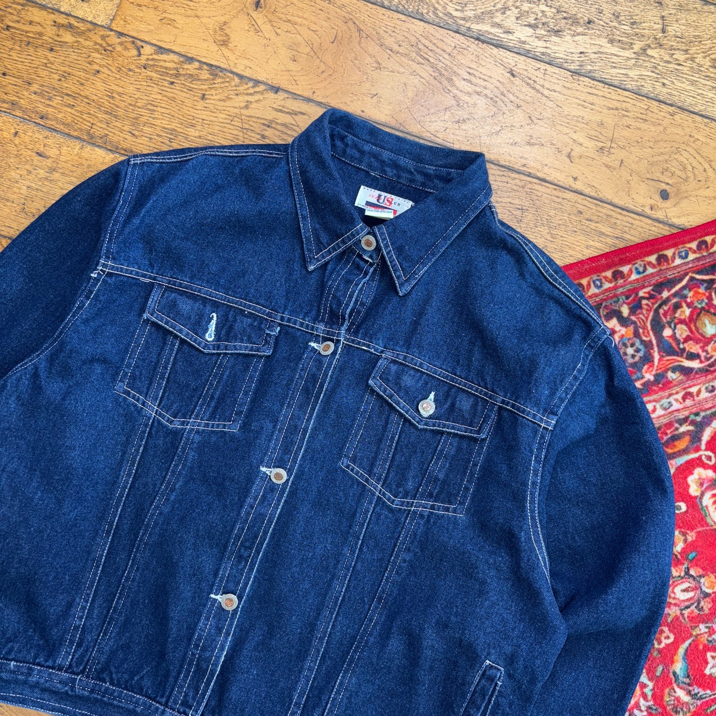Vintage Blue Boxy Cropped Hip Hop Denim Trucker Jacket - M