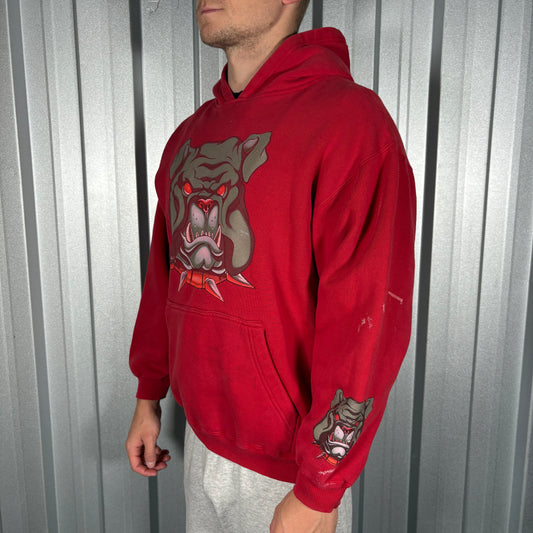 JNCO Red 00s Bulldog Skate Boxy Hoodie Sweatshirt - XL