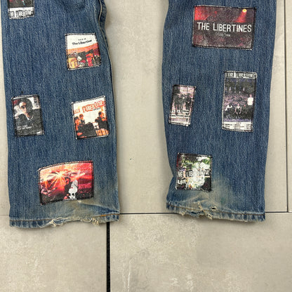 Vintage Levis 501 Patchwork The Libertines Blue Denim Straight Jeans - 36