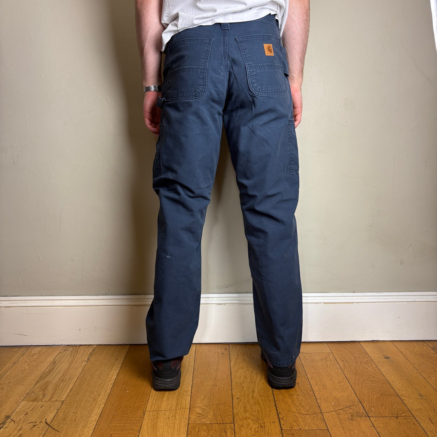 Vintage Carhartt Navy Blue Workwear Carpenter Baggy Trousers - 31R