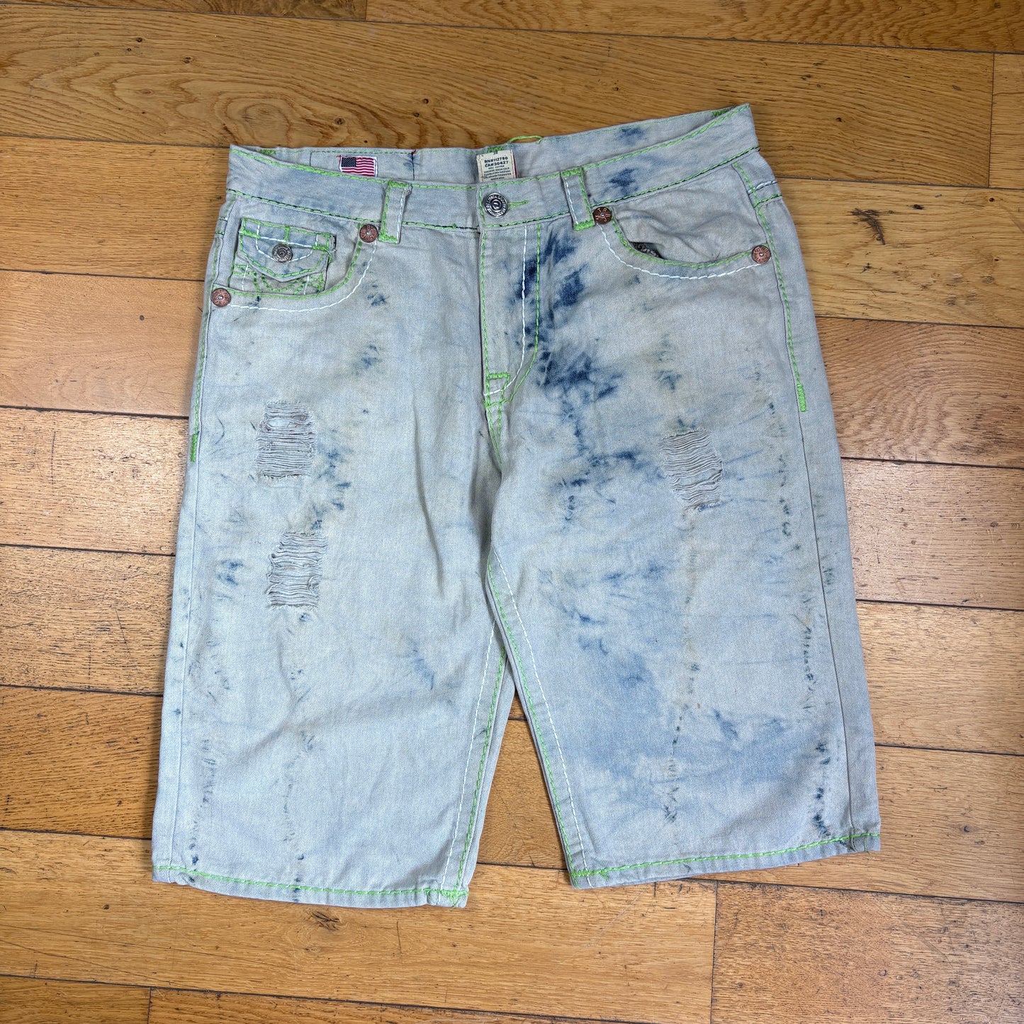 Vintage True Religion Blue Baggy Embroidered Y2K Shorts Jorts - 38