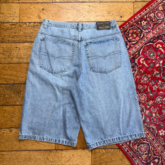 Vintage Anchor Blue Embroidered Y2K Hip Hop Baggy Jeans Shorts Jorts - 36