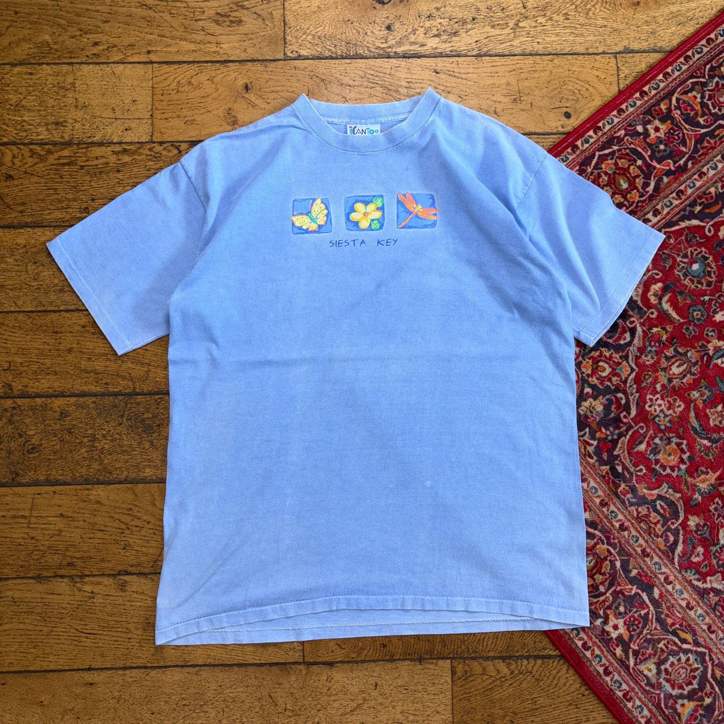 Vintage 90s Siesta Key Blue Flower Single Stitch Graphic T-Shirt - L