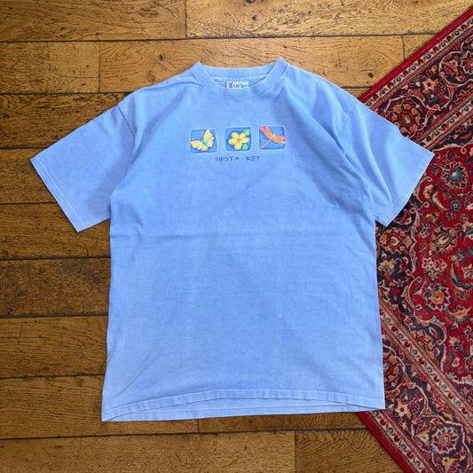 Vintage 90s Siesta Key Blue Flower Single Stitch Graphic T-Shirt - L