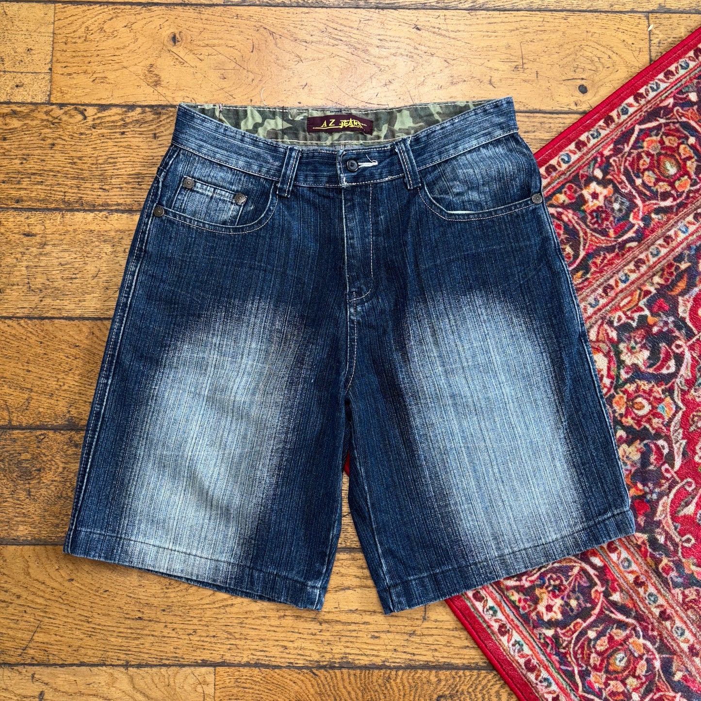 Vintage AZ Jeans Blue Embroidered Y2K Hip Hop Baggy Jeans Shorts Jorts - 32