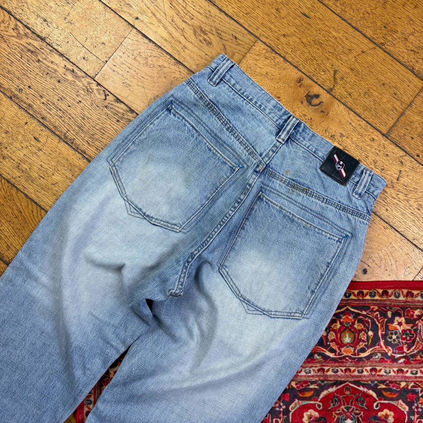 Vintage Phat Farm Blue Embroidered Y2K Hip Hop Baggy Jeans - 34