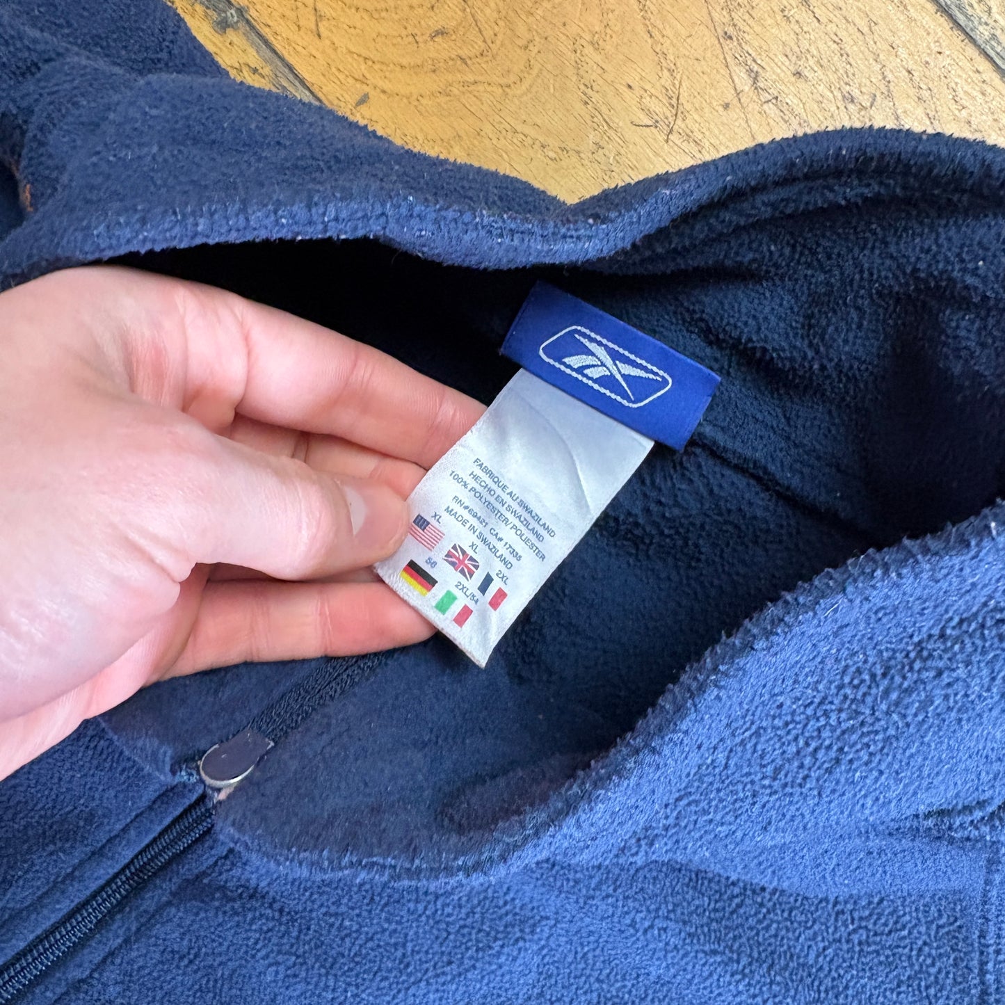 Vintage Reebok Navy Fleece Double Zip Embroidered Sweatshirt - XL