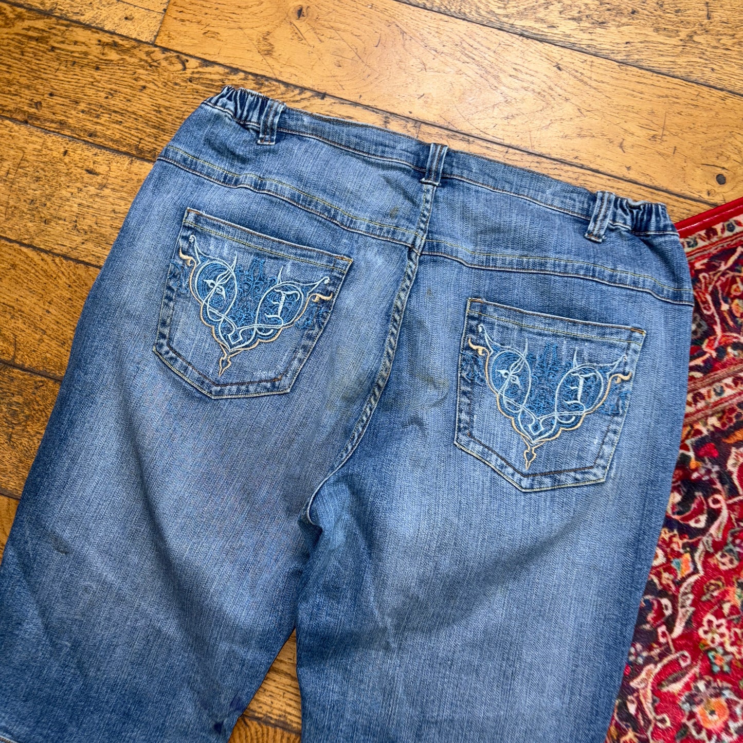 Vintage Embroidered Y2K Blue Hip Hop Baggy Shorts Jorts - 38