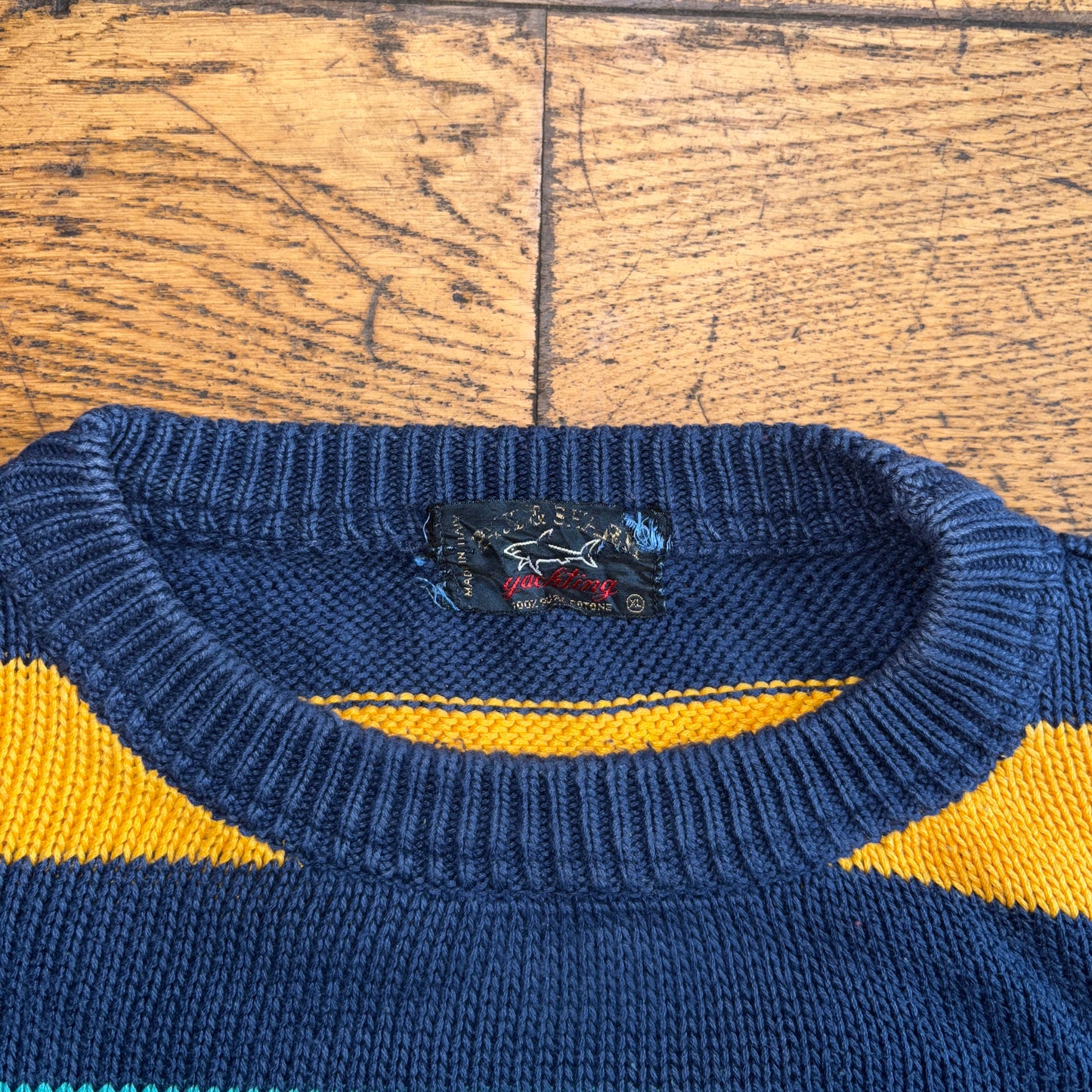 Vintage Paul And Shark Navy Boxy Stripe Chunky Knit Jumper - XL