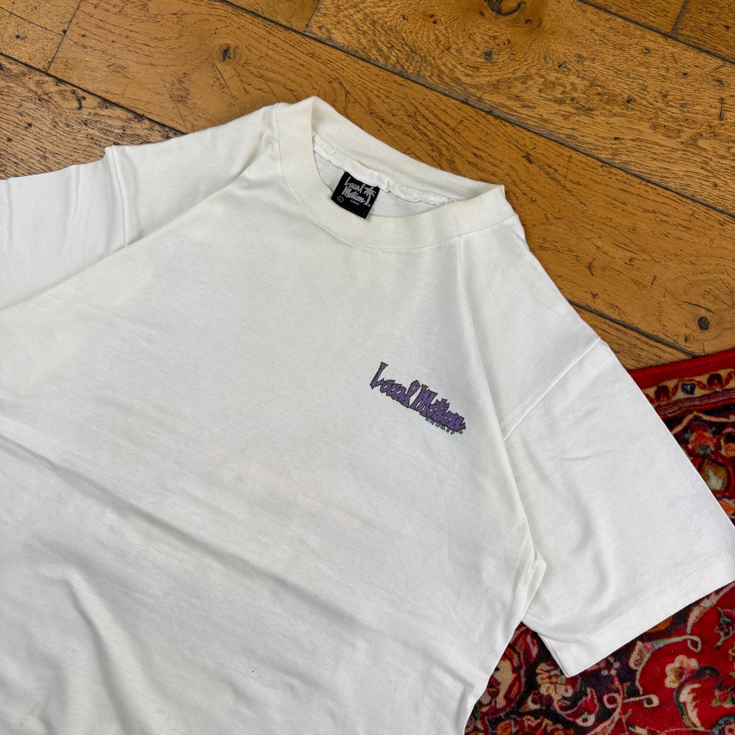 Vintage 90s Local Motion White Surfwear Single Stitch Graphic T-Shirt - S
