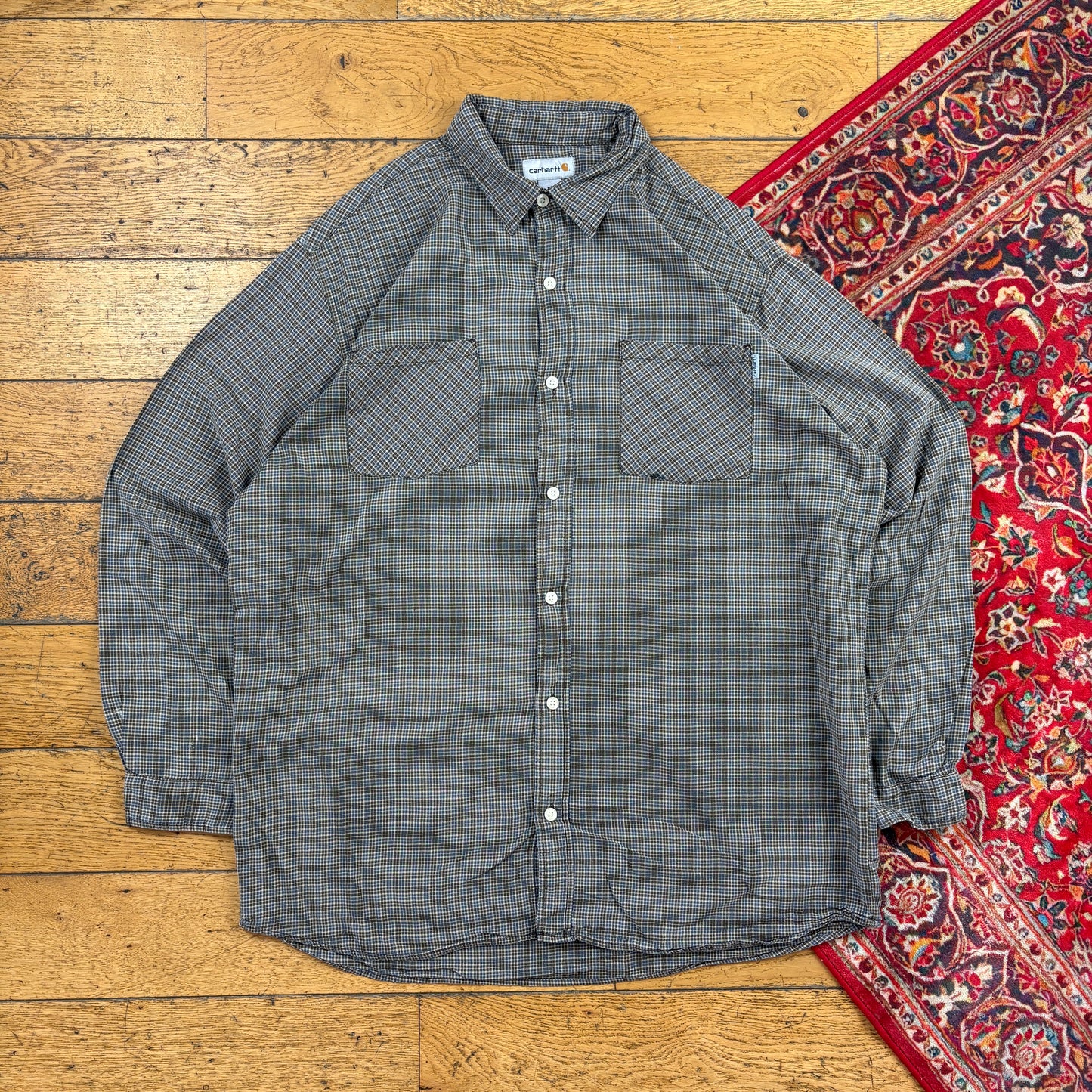 Vintage Carhartt Brown Green Check Shirt - XL