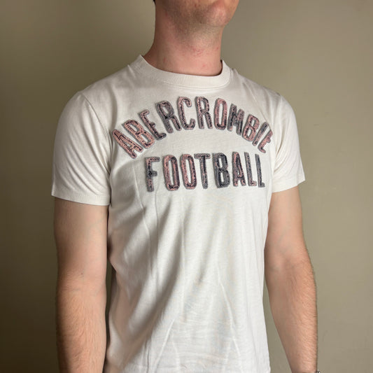 Vintage Abercombie and Fitch White Embroidered Graphic T-Shirt - S