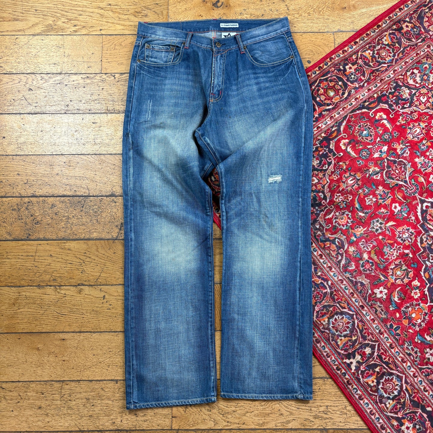 Vintage CStar Blue Embroidered Y2K Hip Hop Baggy Jeans - 36