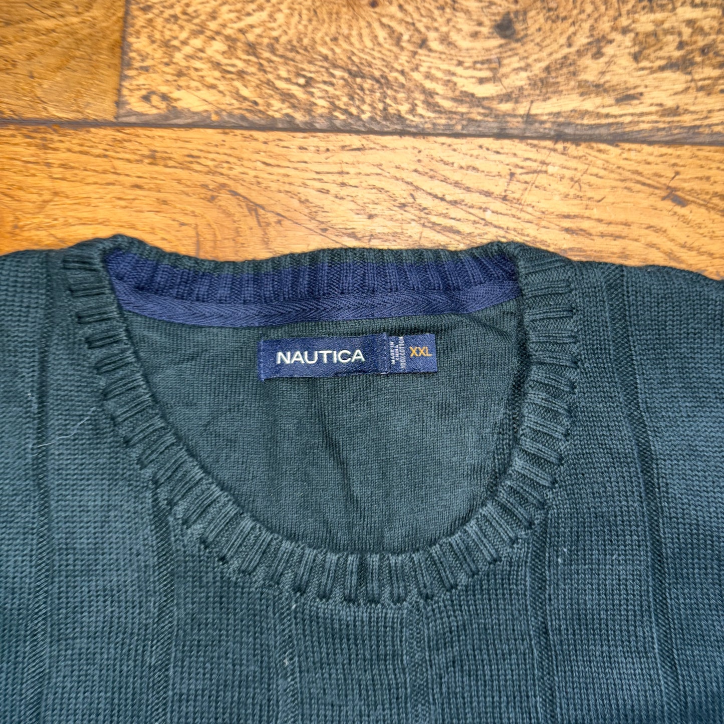 Vintage Nautica Green Cable Embroidered Knit Jumper - 2XL