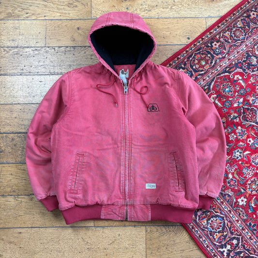 Vintage Workwear Chore Pink Faded Red Heavyweight Active Hoodie Jacket - S