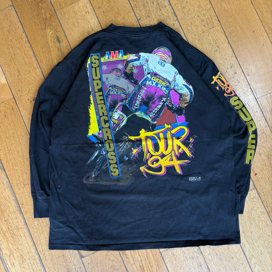 Vintage 1994 Supercross Tour Motorbike Black Single Stitch Graphic T-Shirt - XL