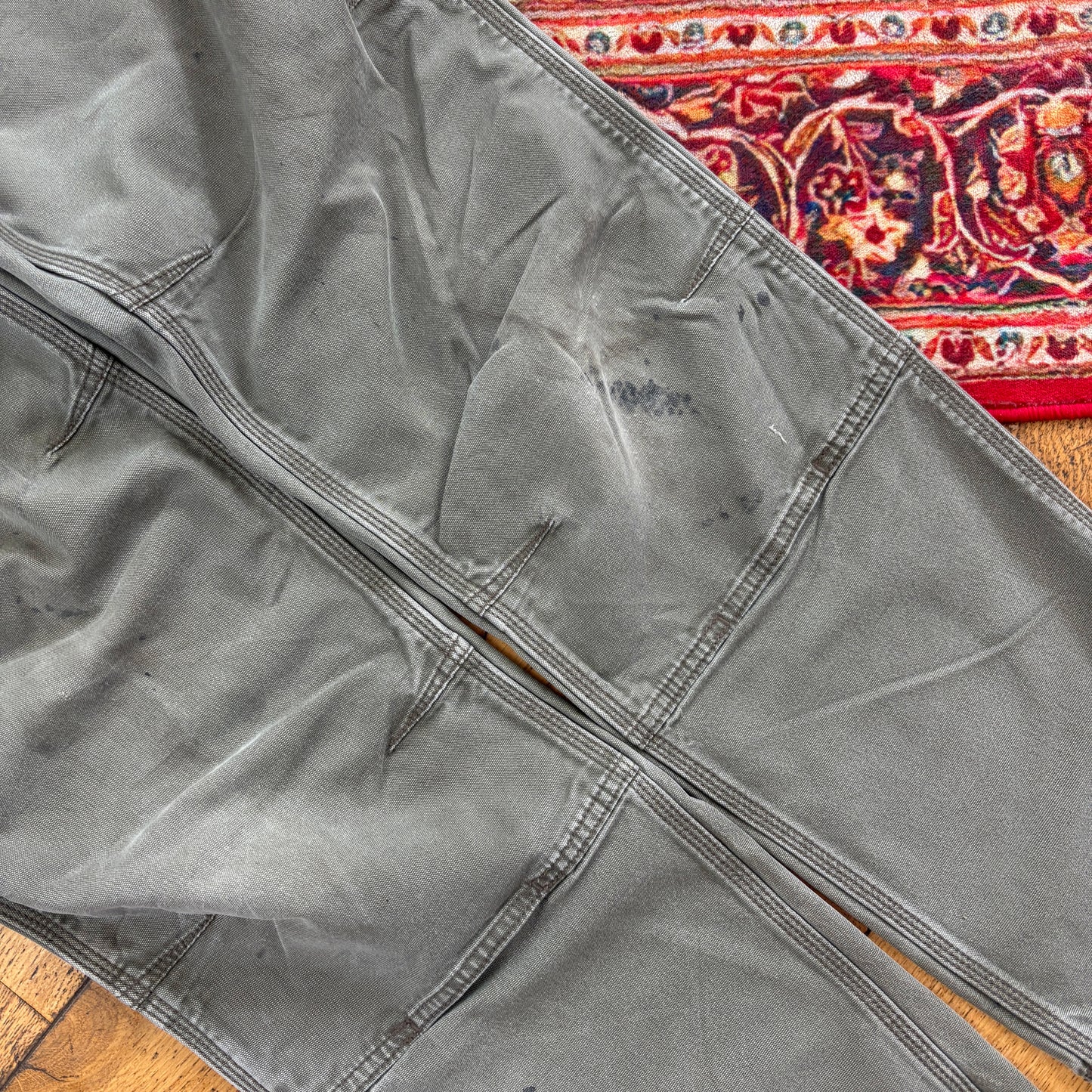 Vintage Carhartt Grey Green Double Knee Workwear Carpenter Trousers - 36