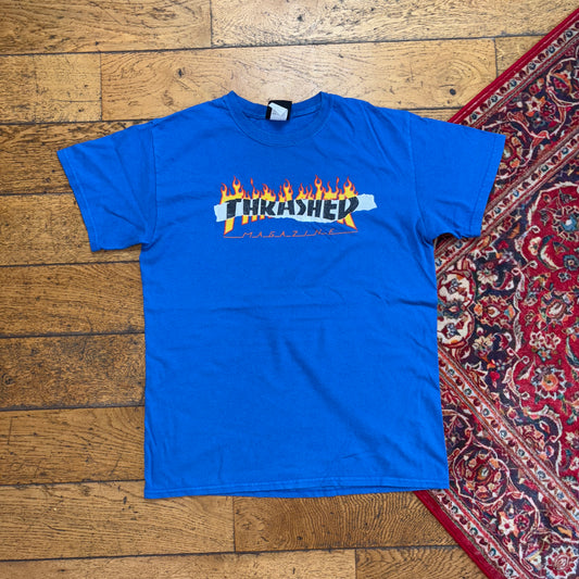 Vintage Thrasher Flames Blue Skate Graphic T-Shirt - S