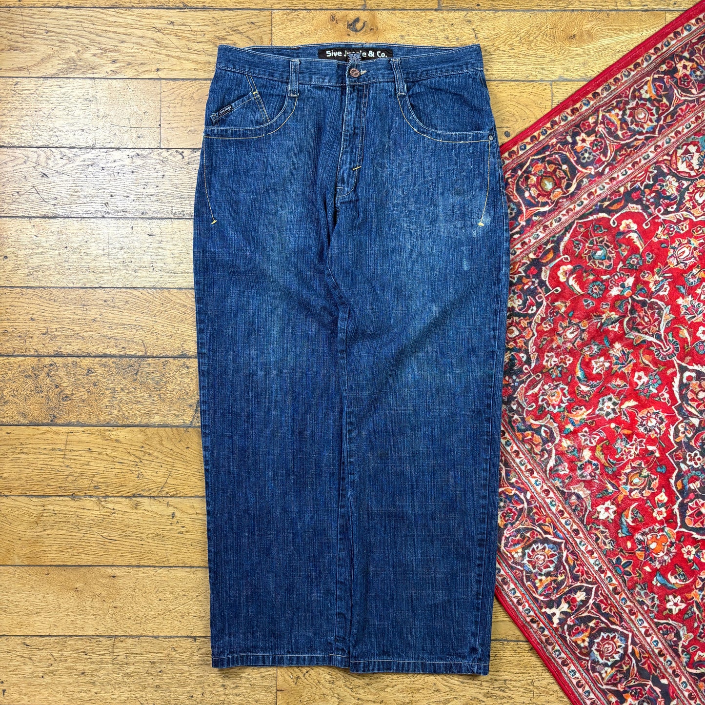 Vintage 5ive Jungle Blue Embroidered Y2K Hip Hop Baggy Jeans - 38