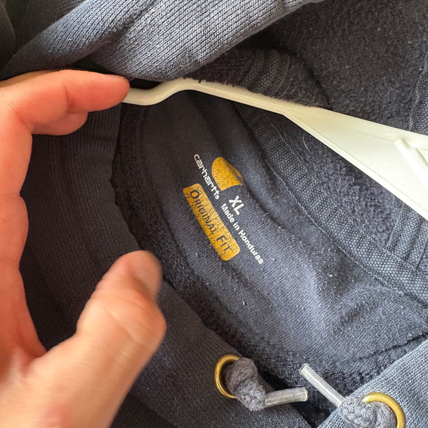 Vintage Carhartt Navy Hoodie Sweatshirt - XL