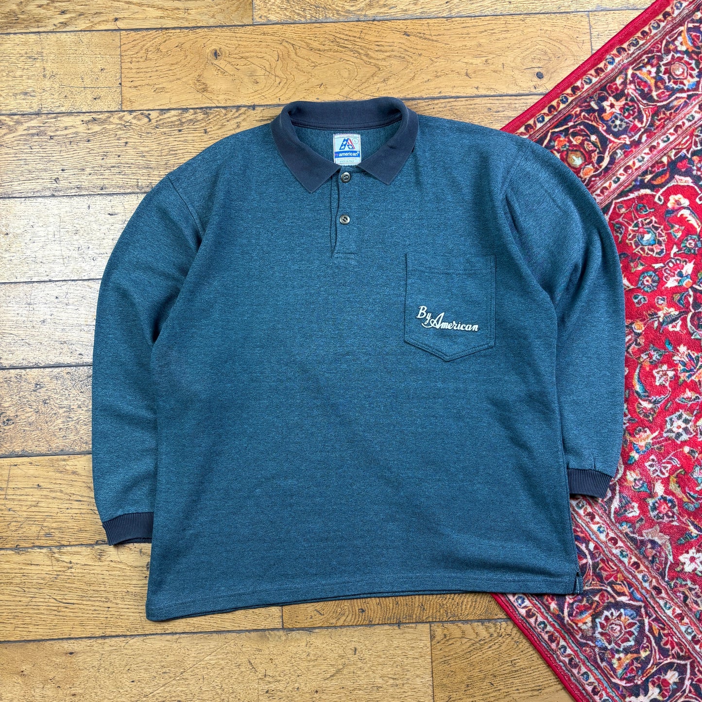 Vintage 90s Blue Rugby Polo Embroidered Sweatshirt - L