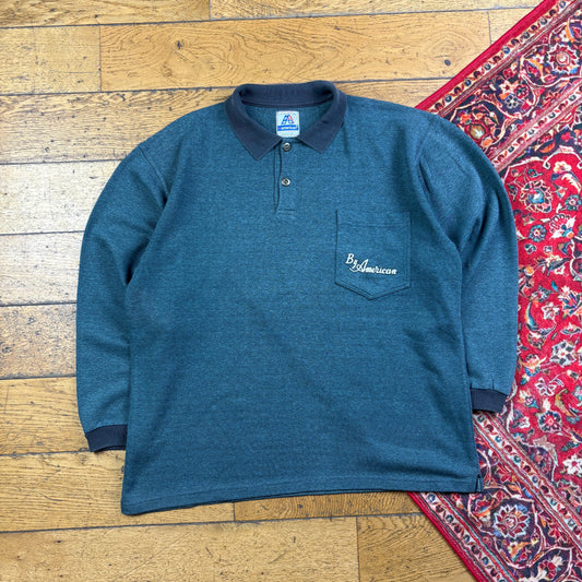 Vintage 90s Blue Rugby Polo Embroidered Sweatshirt - L