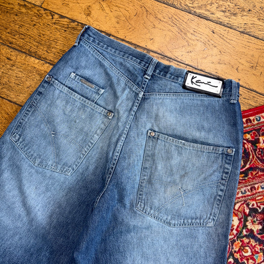 Vintage Karl Kani Blue Embroidered Y2K Hip Hop Baggy Jeans Shorts Jorts - 32
