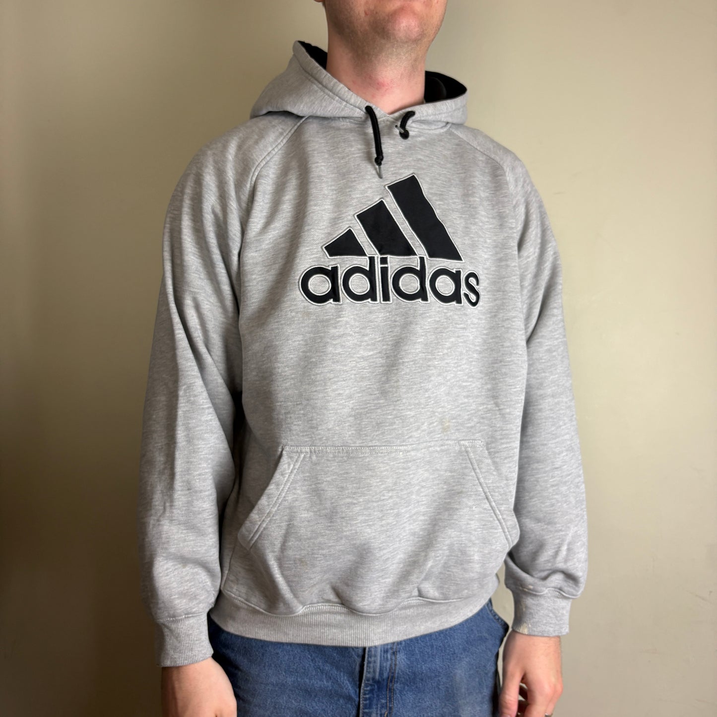 Vintage Adidas Grey Spellout Embroidered Hoodie Sweatshirt - L