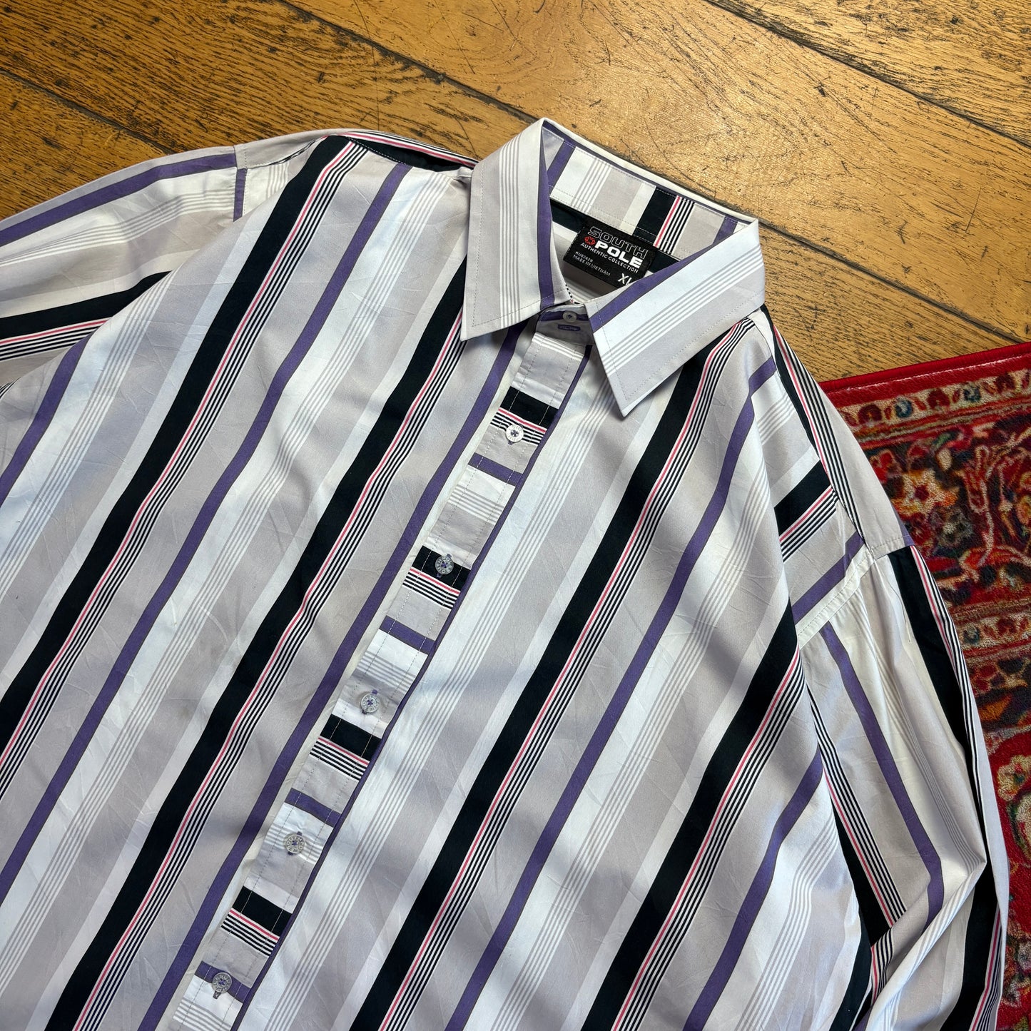Vintage Southpole White Purple Hip Hop Stripe Shirt - 2XL