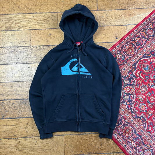 Vintage Quiksilver Surfwear Black Zip Hoodie Sweatshirt - S