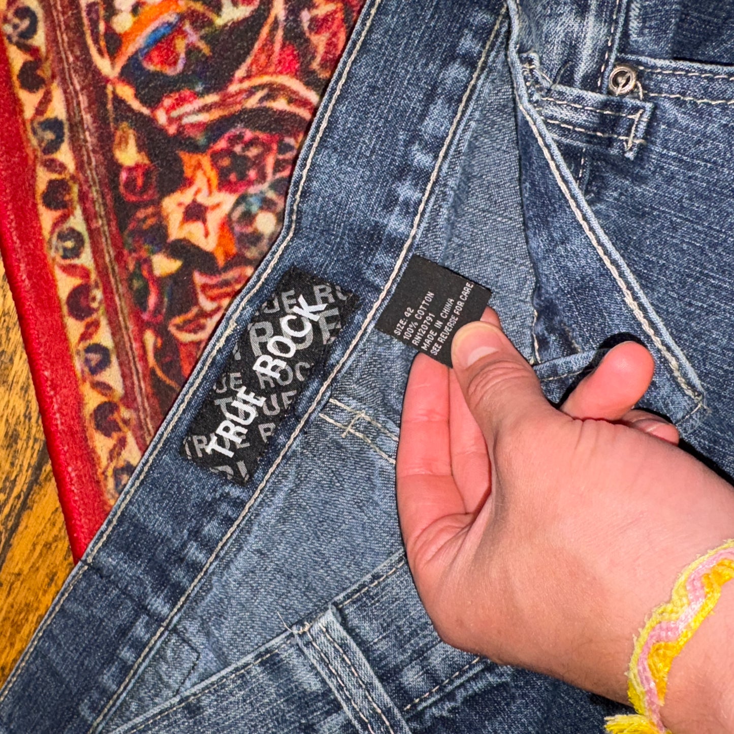 Vintage True Rock Blue Embroidered Y2K Hip Hop Baggy Jeans Shorts Jorts - 42