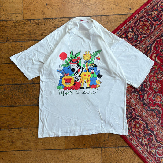Vintage 90s Lifes a Zoo White Single Stitch Graphic T-Shirt - XS
