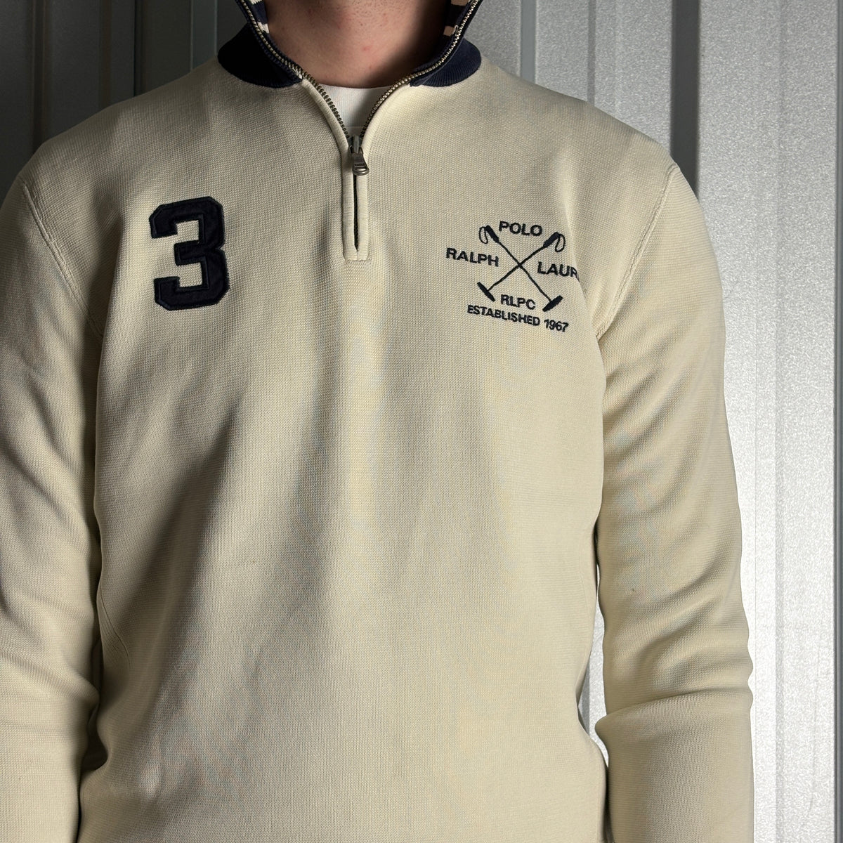 Vintage Ralph Lauren Cream Embroidered Quarter Zip Sweatshirt - S