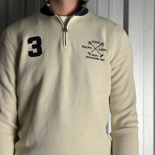 Vintage Ralph Lauren Cream Embroidered Quarter Zip Sweatshirt - S