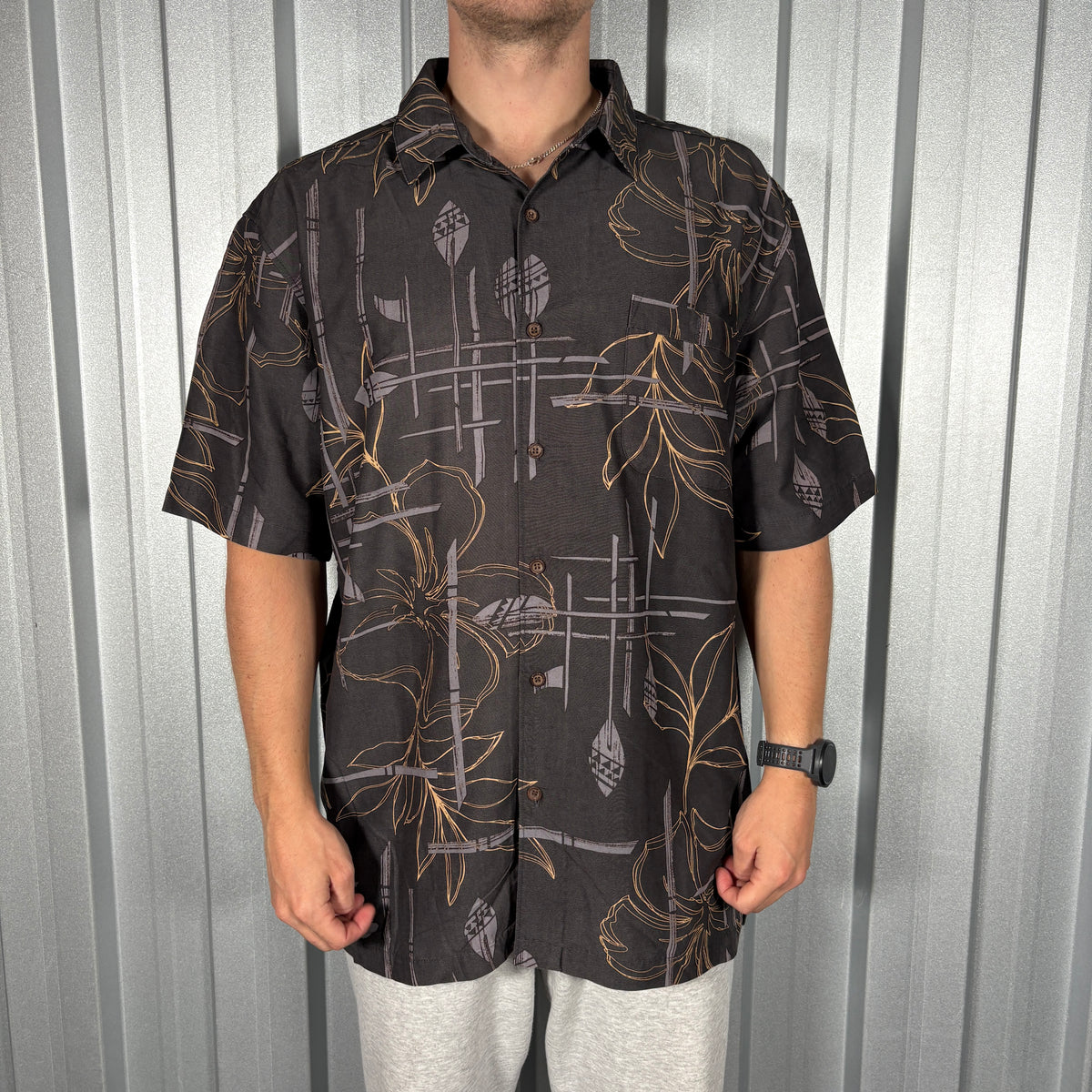 Quiksilver Grey Surfwear Pattern Short Sleeve Shirt - XL