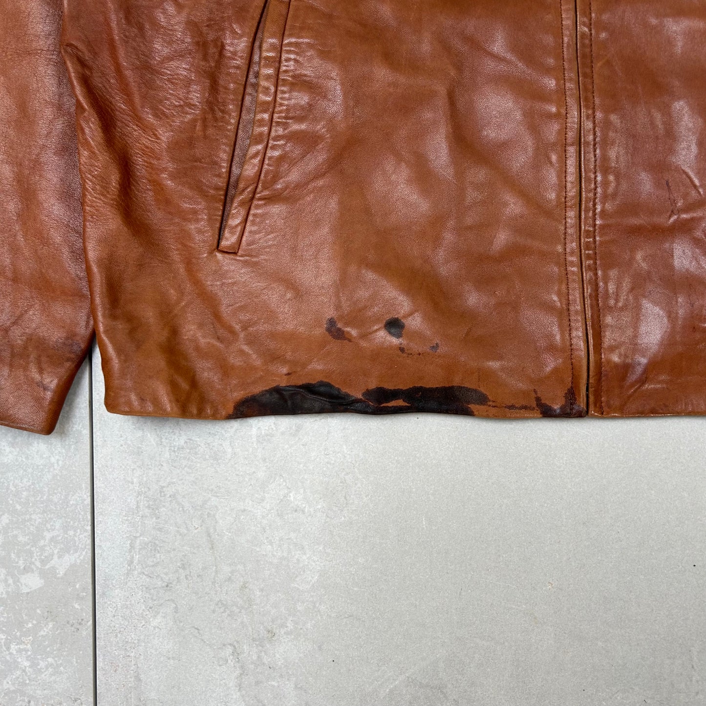 Vintage Leather Zip Up Jacket - X-Large