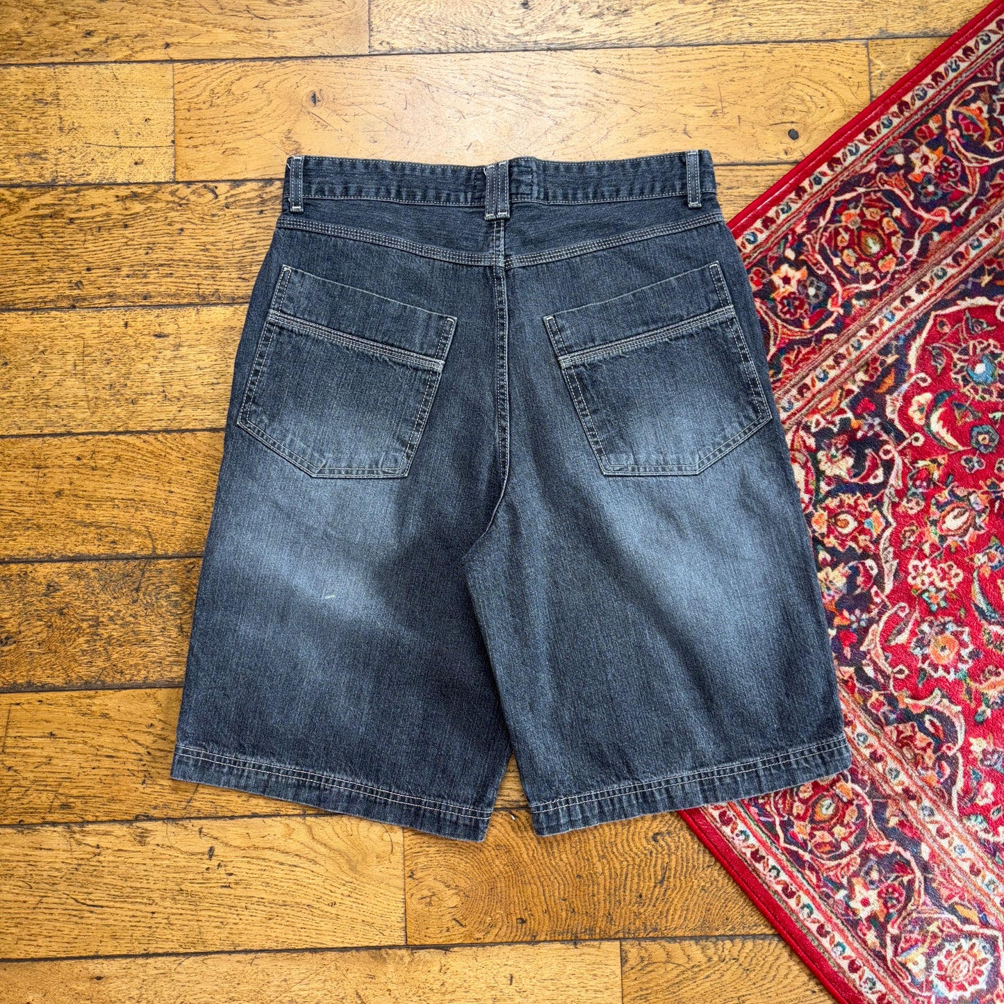 Vintage Embroidered Hip Hop Black Grey Baggy Shorts Jorts - 34