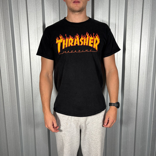 Thrasher Black Flames Skate Graphic T-Shirt - S