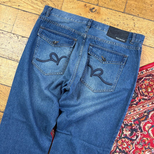 Vintage Rocawear Blue Embroidered Y2K Hip Hop Baggy Jeans - 40