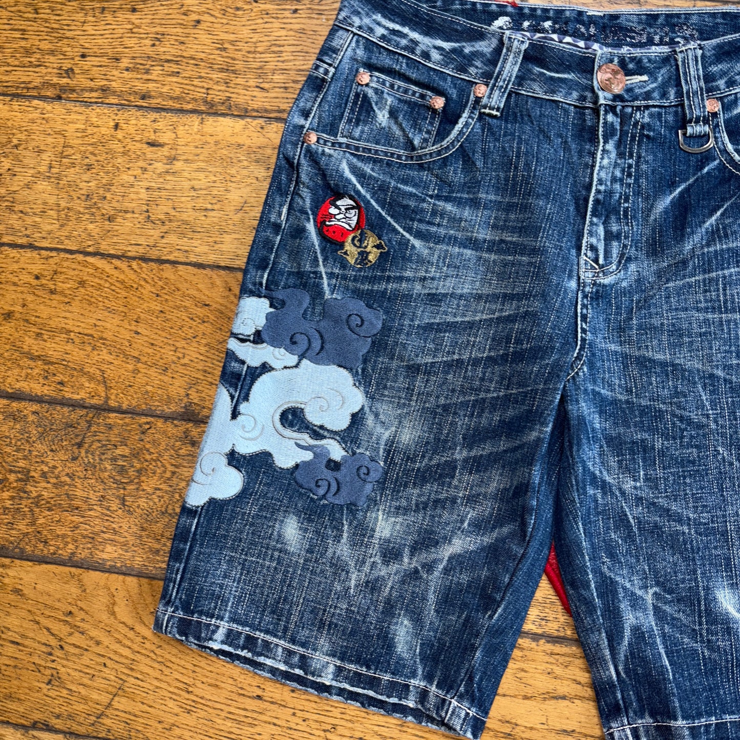Vintage Big Train Embroidered Japanese Blue Shorts Jorts - 32