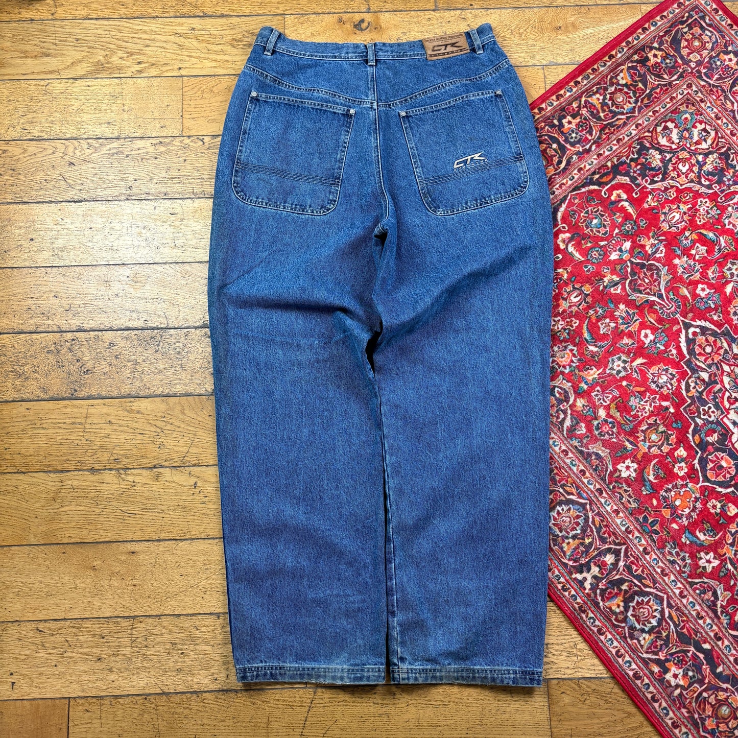 Vintage Blue Embroidered Y2K Hip Hop Baggy Jeans - 38